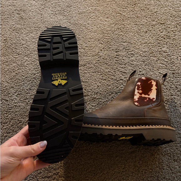 Georgia Boot Cow Brown and White Leather Boots - Picture 2 of 6